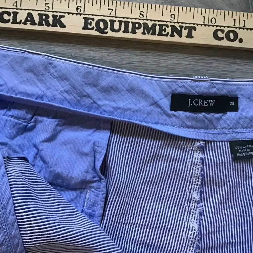 J CREW Flex Chino Blue & White Striped Seersucker Shorts Mens Size 38W‎ Summer